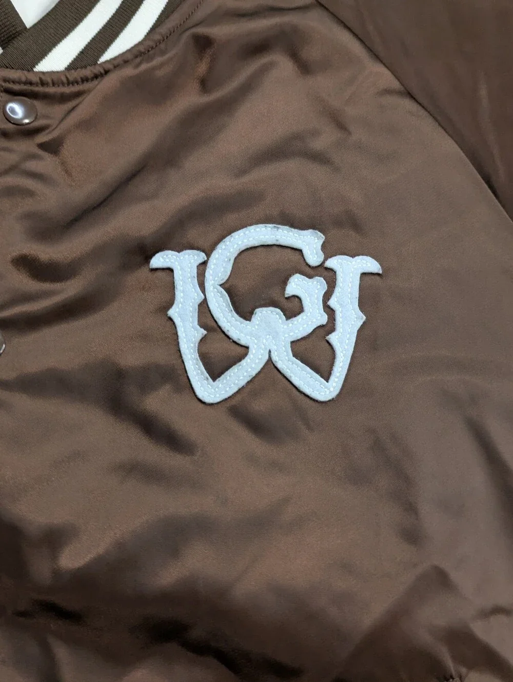 Golf Wang University Satin Bomber Varsity Jacket Size large Brown
